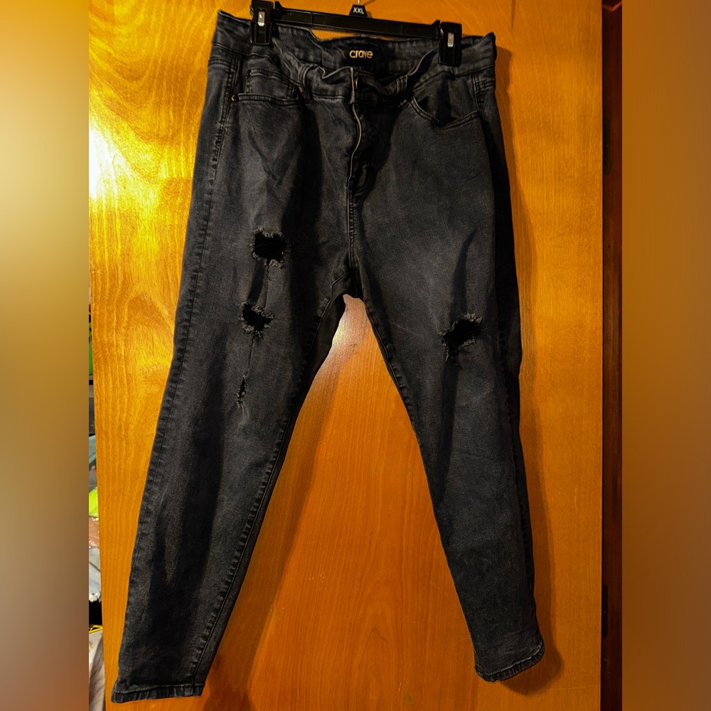 Crave Skinny Black Ripped Jeans size 18